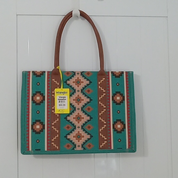 Brand New With Tags Wrangler Southwest Aztec Retro Canvas Tote Bag New - Picture 8 of 8
